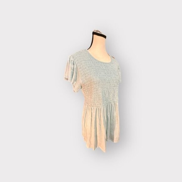 NWT Womens torrid 1 Aqua Light Blue Babydoll Cotton Crew Neck Smocked Bodice Top - Picture 2 of 14